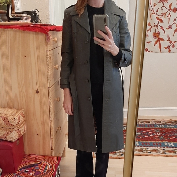 Vintage Jackets & Blazers - Vintage '70s Belted Grey Long Trench Coat XS